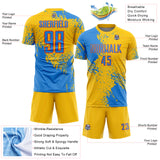 Custom Yellow Powder Blue-Orange Abstract Brush Stroke Sports Sublimation Soccer Uniform Jersey