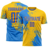 Custom Yellow Powder Blue-Orange Abstract Brush Stroke Sports Sublimation Soccer Uniform Jersey