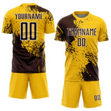 Custom Yellow Brown-White Abstract Brush Stroke Sports Sublimation Soccer Uniform Jersey