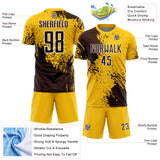 Custom Yellow Brown-White Abstract Brush Stroke Sports Sublimation Soccer Uniform Jersey
