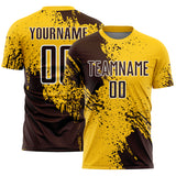 Custom Yellow Brown-White Abstract Brush Stroke Sports Sublimation Soccer Uniform Jersey