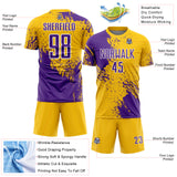 Custom Yellow Purple-White Abstract Brush Stroke Sports Sublimation Soccer Uniform Jersey