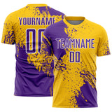 Custom Yellow Purple-White Abstract Brush Stroke Sports Sublimation Soccer Uniform Jersey