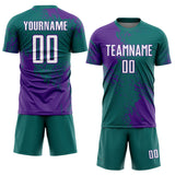 Custom Teal White-Purple Abstract Brush Stroke Sports Sublimation Soccer Uniform Jersey