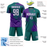 Custom Teal White-Purple Abstract Brush Stroke Sports Sublimation Soccer Uniform Jersey