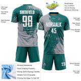 Custom Teal White-Gray Abstract Brush Stroke Sports Sublimation Soccer Uniform Jersey