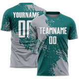 Custom Teal White-Gray Abstract Brush Stroke Sports Sublimation Soccer Uniform Jersey
