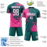Custom Teal White-Pink Abstract Brush Stroke Sports Sublimation Soccer Uniform Jersey