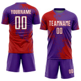 Custom Purple White-Red Abstract Brush Stroke Sports Sublimation Soccer Uniform Jersey