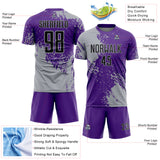 Custom Purple Black-Gray Abstract Brush Stroke Sports Sublimation Soccer Uniform Jersey