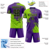 Custom Purple Black-Neon Green Abstract Brush Stroke Sports Sublimation Soccer Uniform Jersey
