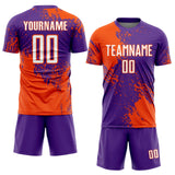 Custom Purple White-Orange Abstract Brush Stroke Sports Sublimation Soccer Uniform Jersey