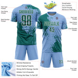 Custom Light Blue Teal-Cream Abstract Brush Stroke Sports Sublimation Soccer Uniform Jersey