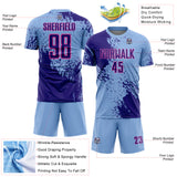 Custom Light Blue Dark Purple-Pink Abstract Brush Stroke Sports Sublimation Soccer Uniform Jersey