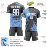 Custom Steel Gray White-Light Blue Abstract Brush Stroke Sports Sublimation Soccer Uniform Jersey