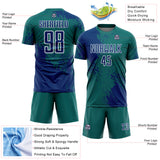 Custom Teal US Navy Blue-White Abstract Brush Stroke Sports Sublimation Soccer Uniform Jersey