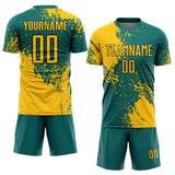 Custom Teal Yellow-Black Abstract Brush Stroke Sports Sublimation Soccer Uniform Jersey