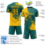 Custom Teal Yellow-Black Abstract Brush Stroke Sports Sublimation Soccer Uniform Jersey