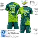 Custom Teal Neon Green-White Abstract Brush Stroke Sports Sublimation Soccer Uniform Jersey