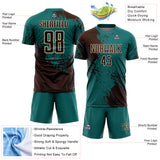 Custom Teal Brown-Cream Abstract Brush Stroke Sports Sublimation Soccer Uniform Jersey