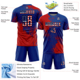 Custom Royal USA Flag Red-Black Abstract Brush Stroke Sports Sublimation Soccer Uniform Jersey