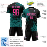 Custom Black Pink-Teal Abstract Brush Stroke Sports Sublimation Soccer Uniform Jersey