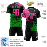 Custom Black Pink-Grass Green Abstract Brush Stroke Sports Sublimation Soccer Uniform Jersey
