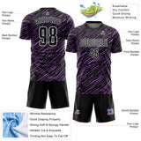 Custom Black Medium Purple-White Line Sports Sublimation Soccer Uniform Jersey