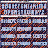 Custom Navy Light Blue Orange-White Line Sports Sublimation Soccer Uniform Jersey