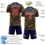 Custom Navy Red Gold-White Line Sports Sublimation Soccer Uniform Jersey