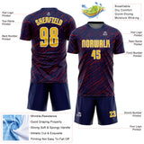 Custom Navy Yellow Crimson-White Line Sports Sublimation Soccer Uniform Jersey