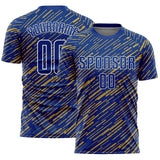 Custom Royal Old Gold-White Line Sports Sublimation Soccer Uniform Jersey