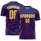 Custom Royal Yellow Red-White Line Sports Sublimation Soccer Uniform Jersey