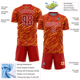 Custom Red Gold-White Line Sports Sublimation Soccer Uniform Jersey
