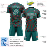 Custom Teal Red-White Line Sports Sublimation Soccer Uniform Jersey