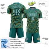 Custom Teal Old Gold-White Line Sports Sublimation Soccer Uniform Jersey