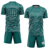 Custom Teal Gray-White Line Sports Sublimation Soccer Uniform Jersey