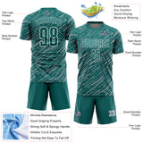 Custom Teal Gray-White Line Sports Sublimation Soccer Uniform Jersey