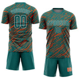 Custom Teal Orange-White Line Sports Sublimation Soccer Uniform Jersey