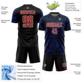 Custom Black Red Royal-White Liquid Fluid Pattern Sports Sublimation Soccer Uniform Jersey