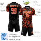 Custom Black Orange-White Liquid Fluid Pattern Sports Sublimation Soccer Uniform Jersey
