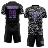 Custom Black Purple Gray-White Liquid Fluid Pattern Sports Sublimation Soccer Uniform Jersey