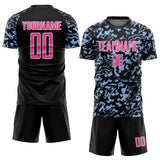 Custom Black Pink Light Blue-White Liquid Fluid Pattern Sports Sublimation Soccer Uniform Jersey