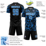 Custom Black Powder Blue-White Liquid Fluid Pattern Sports Sublimation Soccer Uniform Jersey