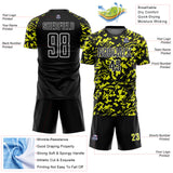 Custom Black Neon Yellow-White Liquid Fluid Pattern Sports Sublimation Soccer Uniform Jersey