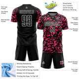 Custom Black Neon Pink-White Liquid Fluid Pattern Sports Sublimation Soccer Uniform Jersey