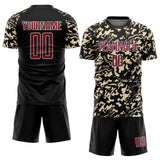 Custom Black Crimson Cream-White Liquid Fluid Pattern Sports Sublimation Soccer Uniform Jersey