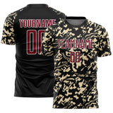 Custom Black Crimson Cream-White Liquid Fluid Pattern Sports Sublimation Soccer Uniform Jersey
