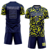 Custom Navy Neon Yellow-White Liquid Fluid Pattern Sports Sublimation Soccer Uniform Jersey