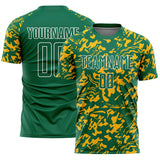 Custom Kelly Green Gold-White Liquid Fluid Pattern Sports Sublimation Soccer Uniform Jersey
